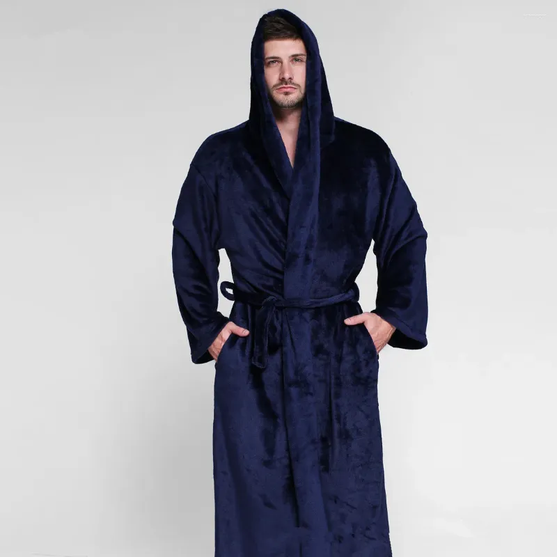 Mäns sömnkläder Vinter varm flanellklädnad klänning med huva män kvinnor par korall fleece badrock extra lång stor storlek kimono badrock