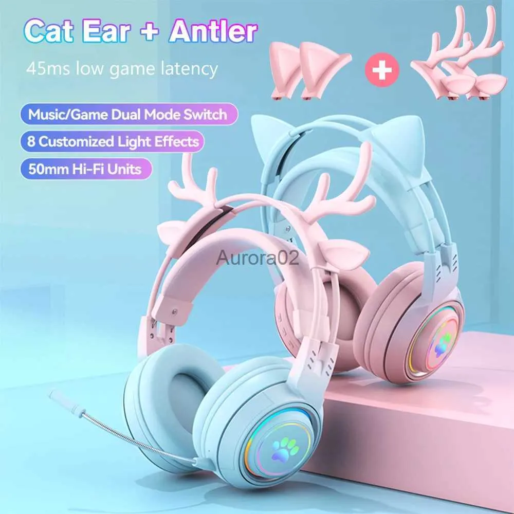 Écouteurs pour téléphones portables QearFun RGB chat voiture casque casque Gamer casque sans fil avec micro y2k Gamer fille bois Bluetooth casque de jeu YQ231120