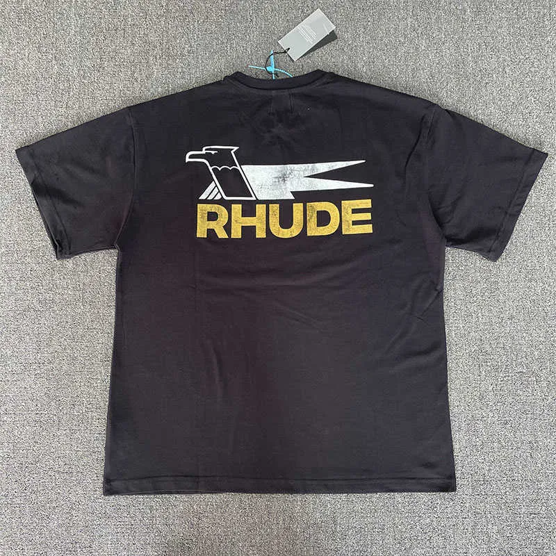 Designer Modekläder T-shirts Hiphop T-shirts Rhude American High Street Vintage Logotyp Kortärmad T-shirt män kvinnor Streetwear Lösa sportkläder