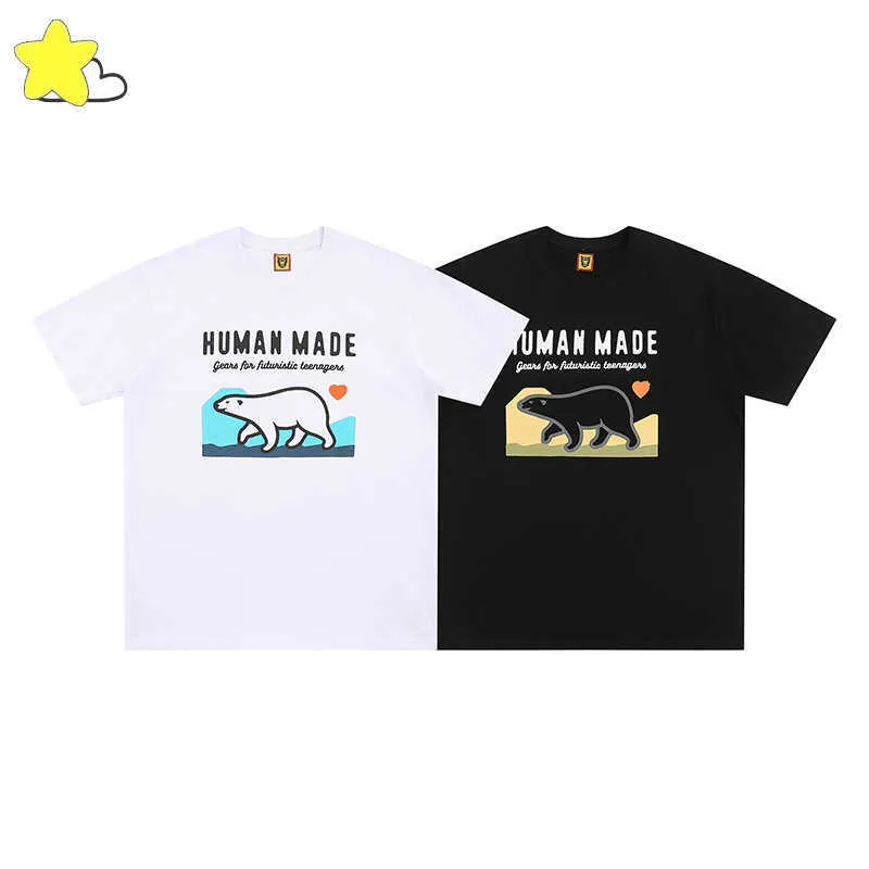 T-shirts pour hommes Bla White Human Made à manches courtes Hommes Femmes T-shirts de haute qualité Dessin animé Ours polaire Impression Motif Top T-shirts