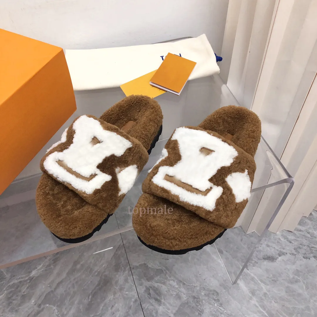 Luxury Designer Wool Slides With Sheepskin Shearling For