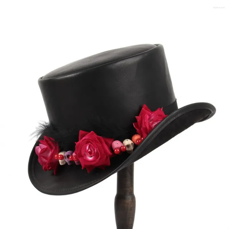 Berets Mulheres Chapéu De Couro Presidente Lday Fedora Magic Flower Cosplay Pork Pie Party Cap 3 Tamanho