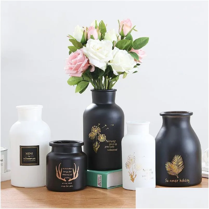 Vasi Nordic Vasi di vetro nero Coltura idroponica Pianta Fiore Decorazioni per la casa Per fiori artificiali Bouquet con vaso Decorazione della tavola di nozze D Dh5Wj