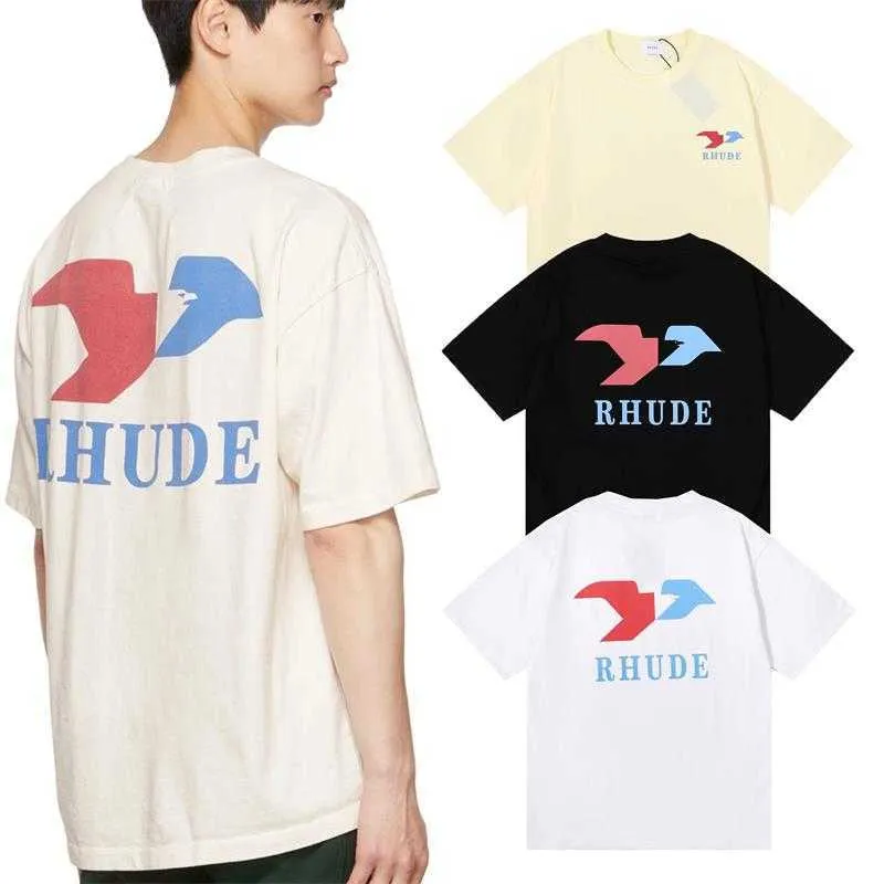 Designer Fashion Clothing Tees Hip hop TShirts Rhude Geometric Pattern Splice Peace Dove Summer Round Neck Short Sleeve Couple T-shirt Streetwear Tops Sportswear