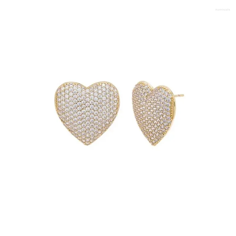 Stud Earrings 23MM Big Sized Heart Earring Micro Pave Full 5A Cubic Zirconia CZ Sparking Iced Out Bling Women Jewelry