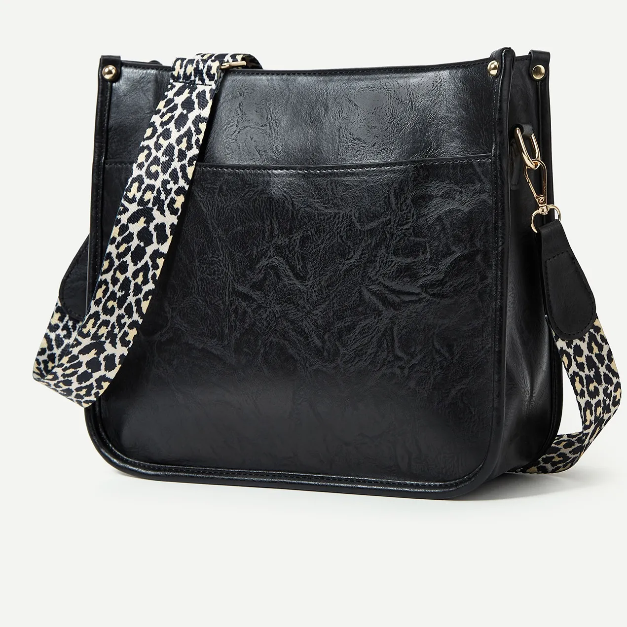 Bolso de hombro versátil con bandolera de moda con estampado de leopardo, diseño de correa para el hombro, bolso de mujer de color sólido de PU