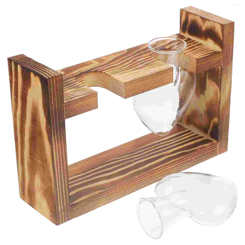 Vases Plantes de bureau Vase de terrarium avec support en bois Bureau en verre transparent Planteur