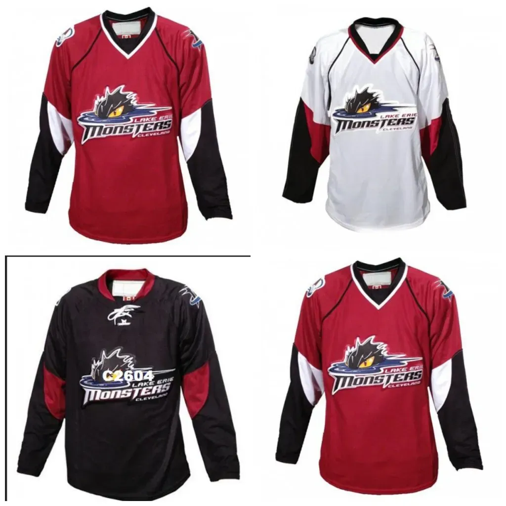 Jerseys de hockey Custom AHL Cleveland Lake Erie Monsters Jersey de hockey Cualquier número Número cosido de alta calidad Blanca Negra Negra