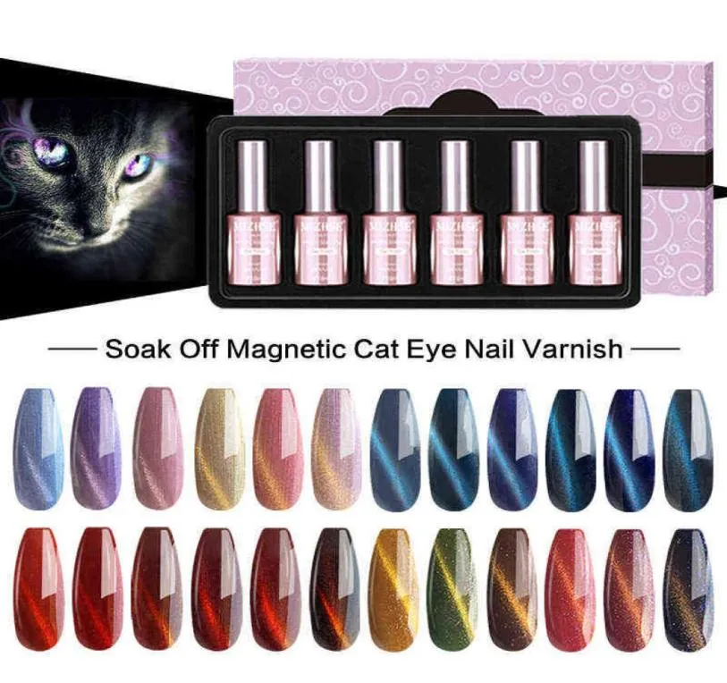 Smalto per unghie MIZHSE 18ml 6 pezzi set 3D Cat Eye Gel Soak Off Vernice UV Hybrid Semi Permanent Art Design T2208268571927