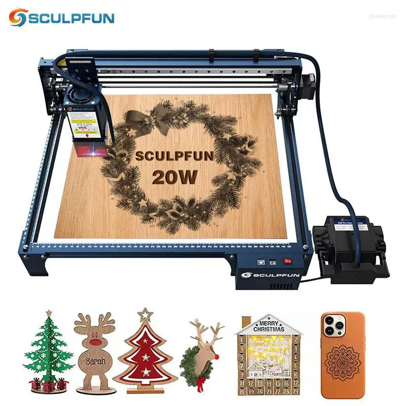 Yazıcılar Sculpfun S30 Pro MAX Lazer Gravor, Otomatik Hava Yardım Sistemi ile 20W Gravür Makinesi Değiştirilebilir Lens Göz Koruması