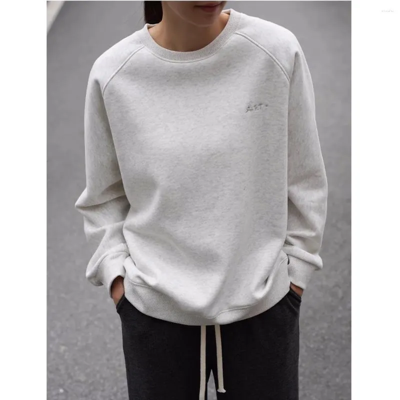 Sweats à capuche pour femmes épais polaire brodé sweat-shirt de base femmes à manches longues col rond pulls décontractés en vrac 2023 automne hiver manteau vêtements d'extérieur