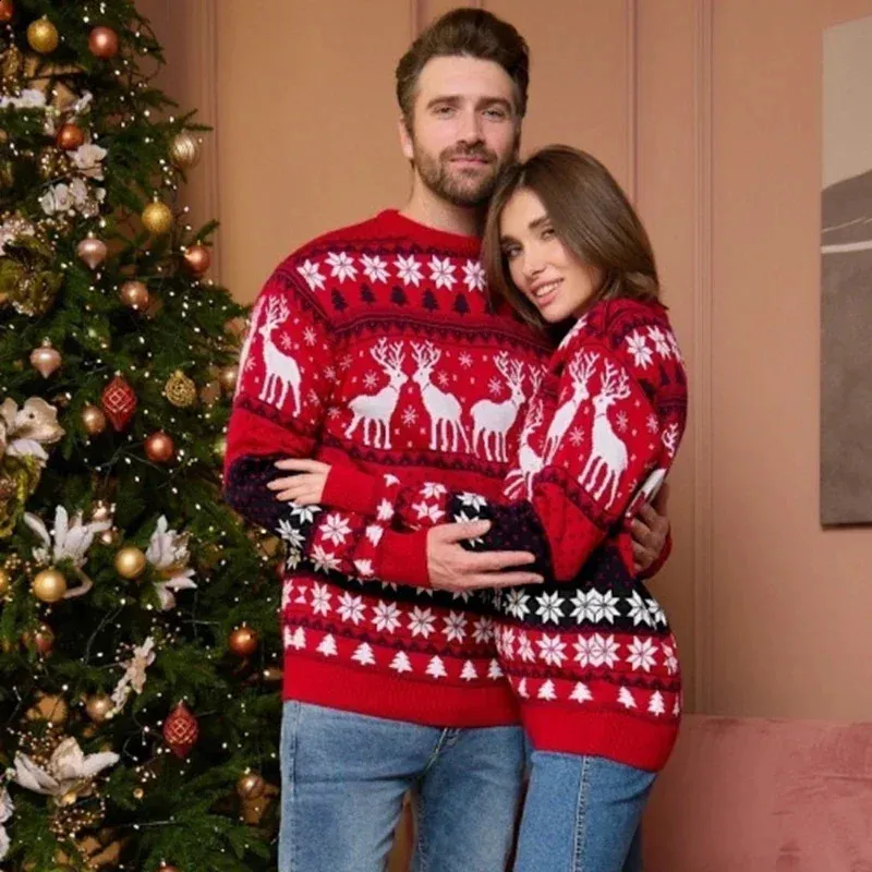 Pulls pour femmes Famille Noël Pull Hiver Femmes Hommes Couples Correspondant Vêtements Doux Chaud Tricots Jacquard Imprimer Pull Top Noël Look 231118