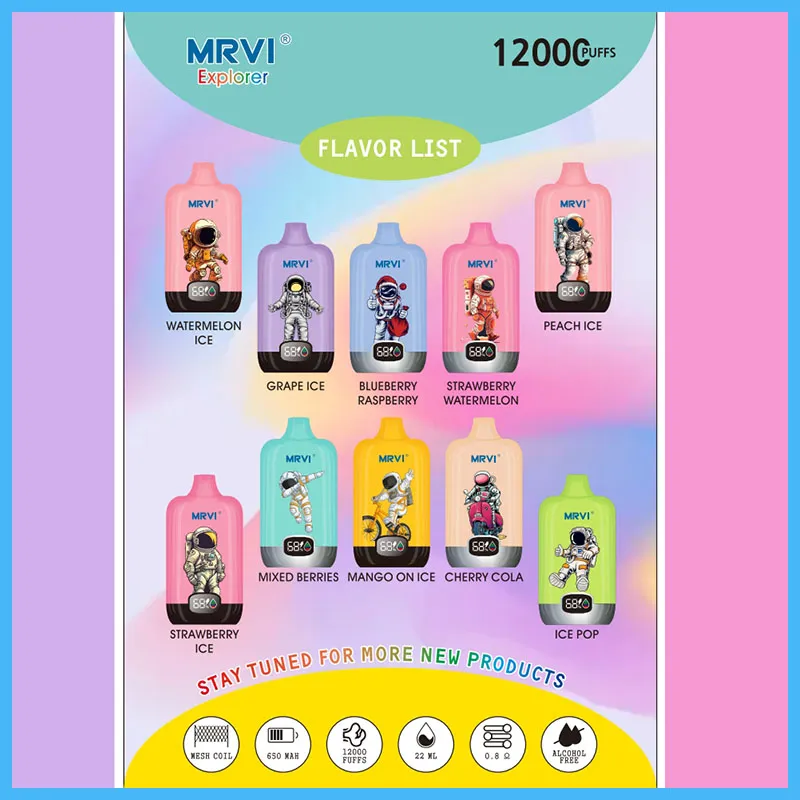 MRVIエクスプローラー12000 12K使い捨てベイプペンE 650MAHバッテリー付きタバコデバイス22ML POD PREILLINK CATRIDGE RECHARGEABLE 12000PUFFS 2023 NEW BIGPUFFS EU FREE