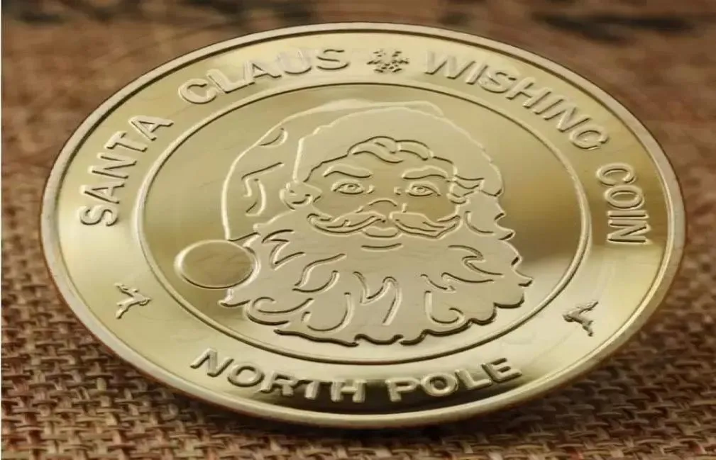 Papai noel desejando moeda colecionável banhado a ouro lembrança moeda pólo norte coleção presente feliz natal moedas comemorativas 4801462