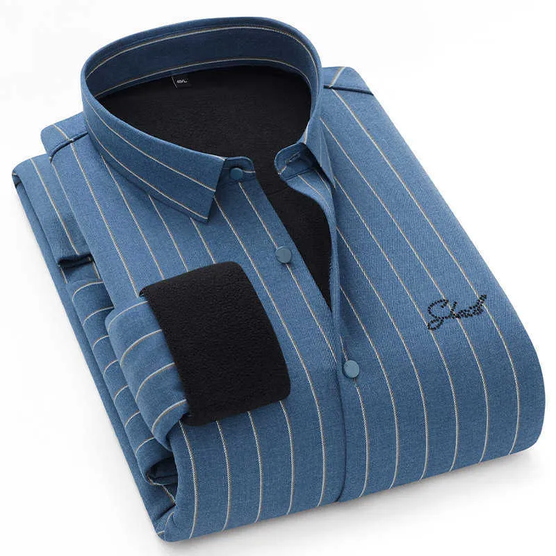 Camisa de invierno para hombre de fibra de bambú de manga larga cálida elástica sin planchar resistente a las arrugas de felpa y camisa informal de negocios engrosada