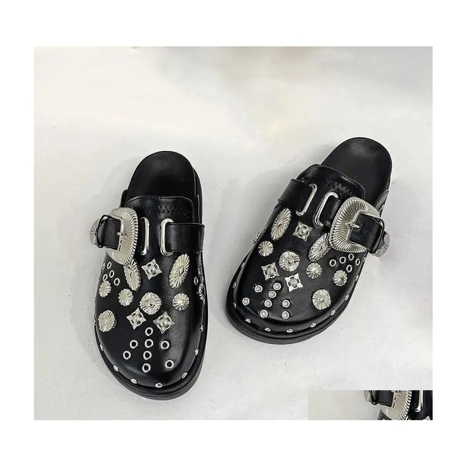 Slippare Summer Women Platform Punk Rock läder Mes Creative Metal Fittings Casual Party Shoes Female Outdoor Slides Drop Delivery OTZ4T