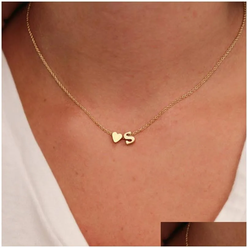 Pendentif Colliers Mode Tiny Heart Dainty Initial Collier Or Sier Couleur Lettre Nom Collier Pour Femmes Bijoux Cadeau Drop Livraison Otlfg