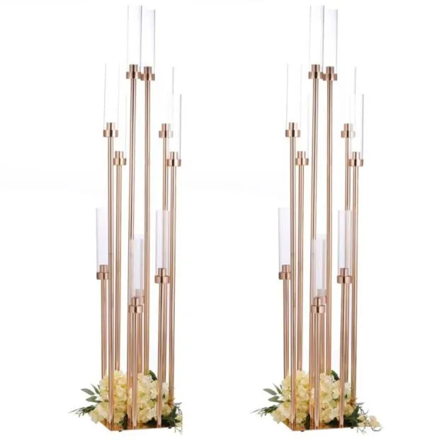 Candle Holders Flowers Vases Road Lead Table Centerpiece Gold Metal Stand Pillar Candlestick For Wedding Candelabra8139071