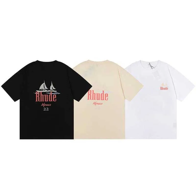 Designer Fashion Clothing Tees Hip hop TShirts Rhude Manaco Sailboat Printed Men's Women's Loose Summer Short Sleeve T-shirt Streetwear Loose Sportswear