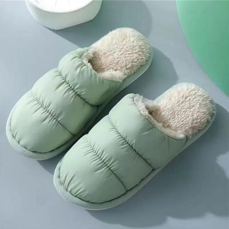 Slippers Winter Women Down Cloth Home Non-Slip Soft Warm House Indoor Bedroom Lovers Couples Floor Shoes