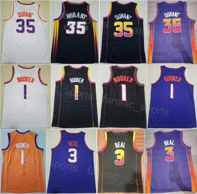 Team Valley Devin Booker Basketball Jersey 1 Man City Bradley Beal 3 Kevin Durant 35 gagné toutes les coutures noir blanc violet orange bleu couleur pur coton haut/bon