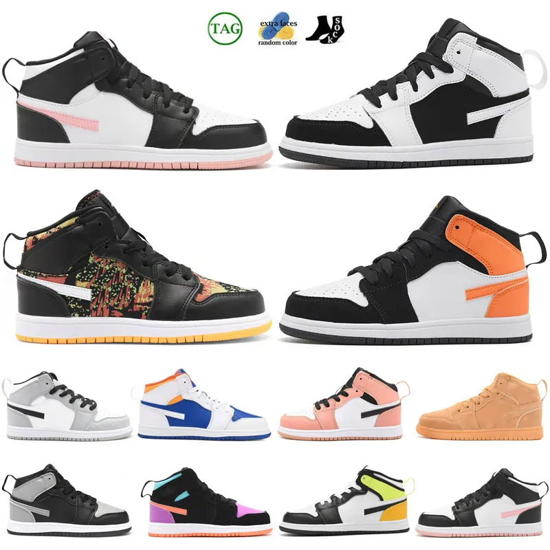 Kids 1 Bred Cactus Jack Pure Shoes 4s Children Boy Girls Pink White Alternate 89 Black Cat Sneakers size 28-35