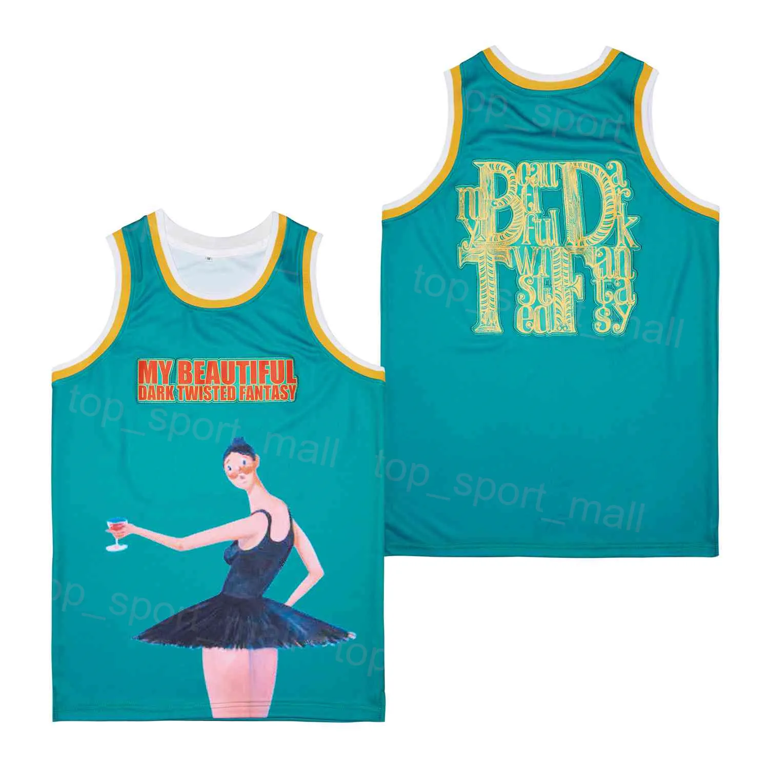 Moive Basketball Music MBDTF Teal Jersey私の美しい暗いねじれたファンタジーの男性プルーバーチームグリーン通気高校スポーツピュアコットンカレッジリタイアシャツ