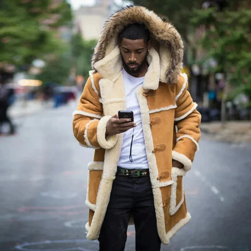 DHgate Men s Leather Faux Leather Men Winter Fashion Leather Jacket Casual Men Clothing Lamb Fur Hooded Jacket Fur Coats Punk Warm Leather Coat Windproof 231118 Apparel