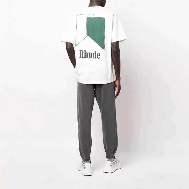 Designer Fashion Clothing Tees Hip hop TShirts Rhude Printed Geometric Pattern Contrast Panel Mens Womens Loose T-shirt Streetwear Tops Sportswear