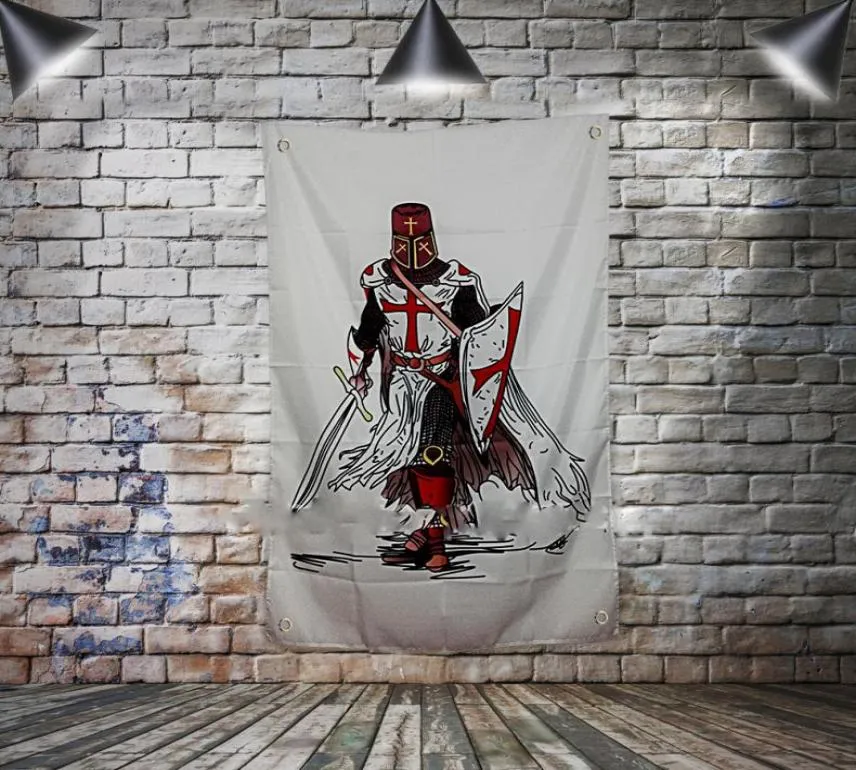 Masonic Knight Templar Flag Banner Polyester 144 96cm Häng på väggen 4 GROMMETS Anpassad flagga inomhusdekoration018192811