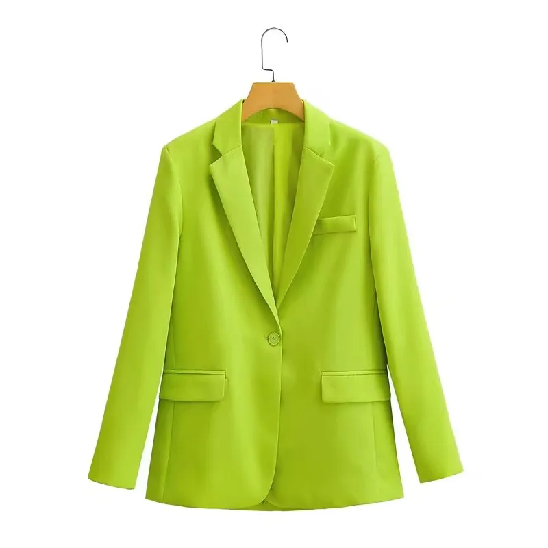 Femmes Néon Desinger Green Color convient à un bouton baisser le collier Blazer SML