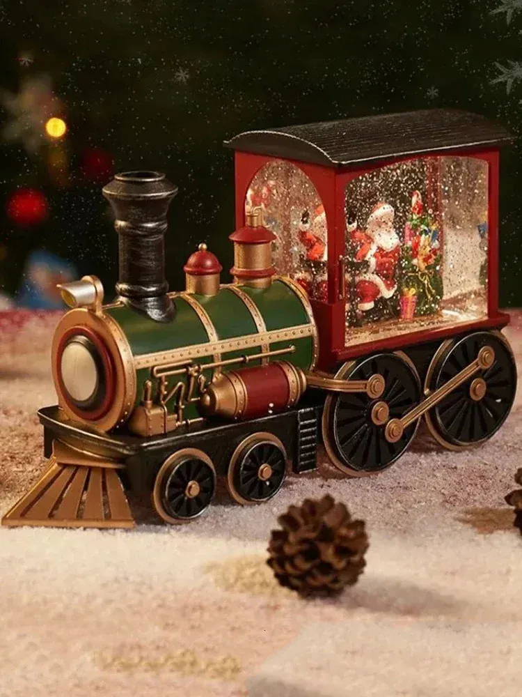 Objetos decorativos Figuras Caja de música de Nochebuena Tren Caja de música Papá Noel Muñeco de nieve Adornos de bolas de cristal Decoración de mesa para el hogar Regalos de Navidad para niños 231120