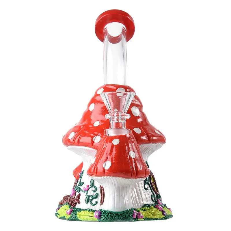 Mushroom 3D Glass Hand Made Hookahs Water Bong 14mm Showerhead Perc Dab Rigs Smoking Water Pipe Bongs 4mm Thick House Cute Shape With Bowl