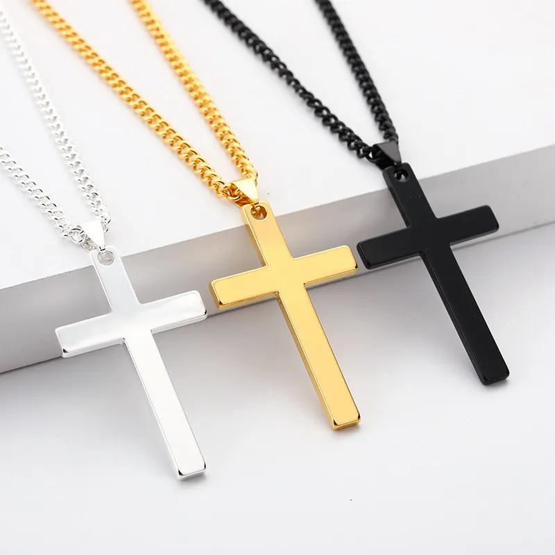 MOOHAM Poliertes Kreuz mit Halskette Männer gefüllt Silber Schwarz Gold Edelstahl Plain Anhänger Kette 24 Zoll Kollektion Herren