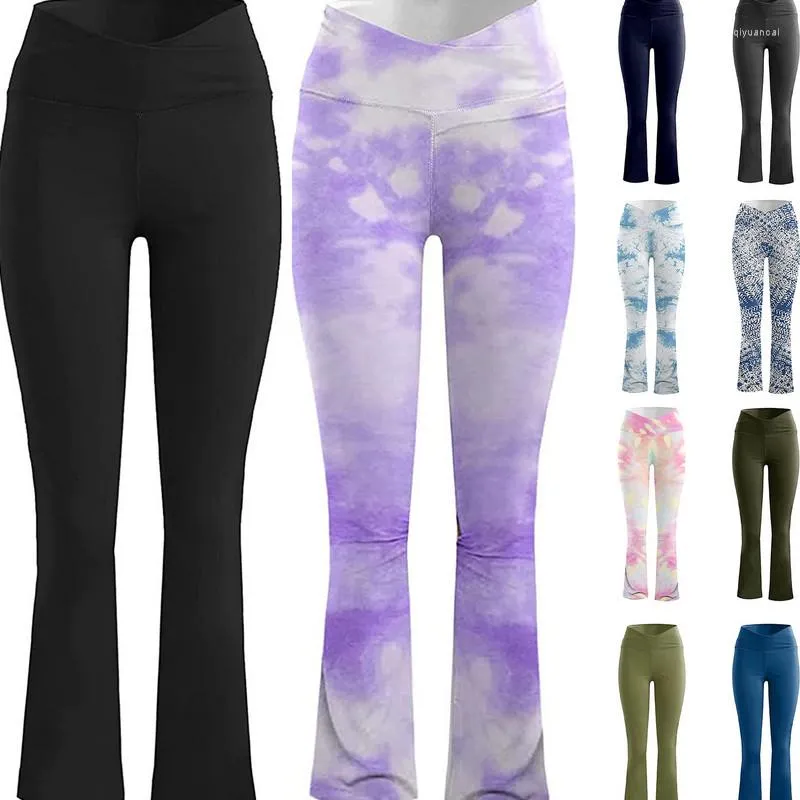 2023 Womens V Cross Waist Flare Leggings In 10 Solid Colors With Tie Dyed  Printed Pattern For Yoga And Spring/Fall From Qiyuancai, $15.14