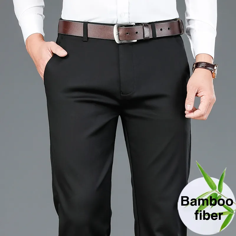 Pantalons pour hommes printemps nouveaux pantalons décontractés en fibre de bambou pour hommes Style classique mode d'affaires kaki Stretch coton pantalon mâle marque vêtements 230420