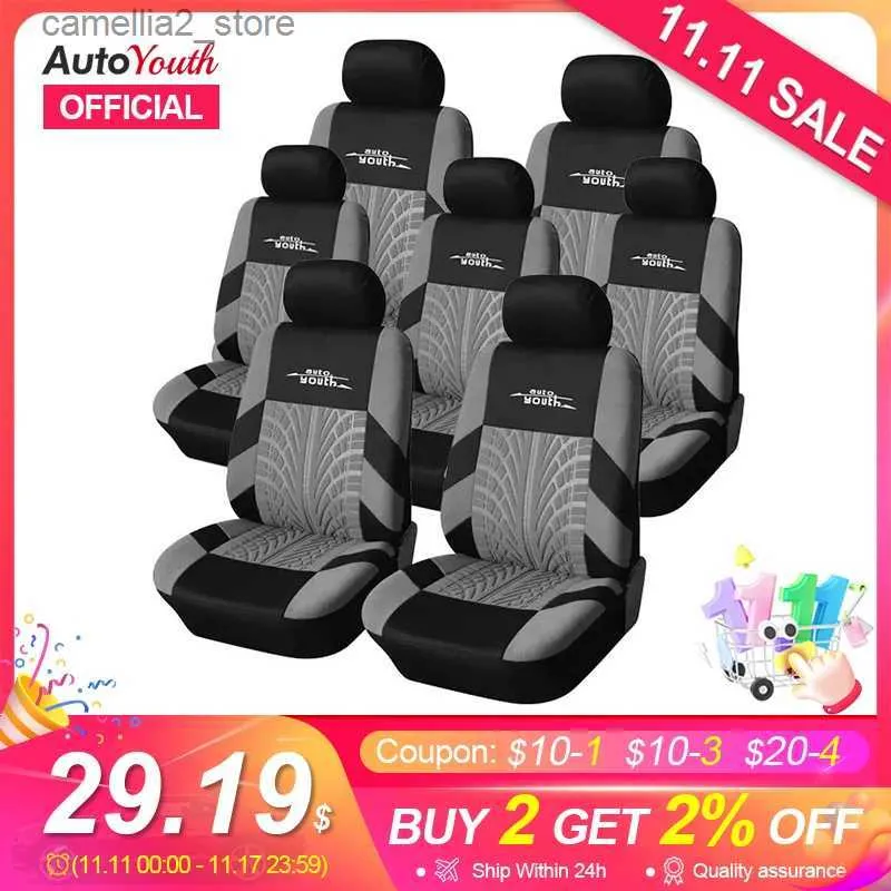 Bilstol täcker Autoyouth 7st Universal Car Seat Cover Fashion Tire Indragning Bilstolens omslag Fit för bilar Trucks SUVS Automotive Interior Q231120