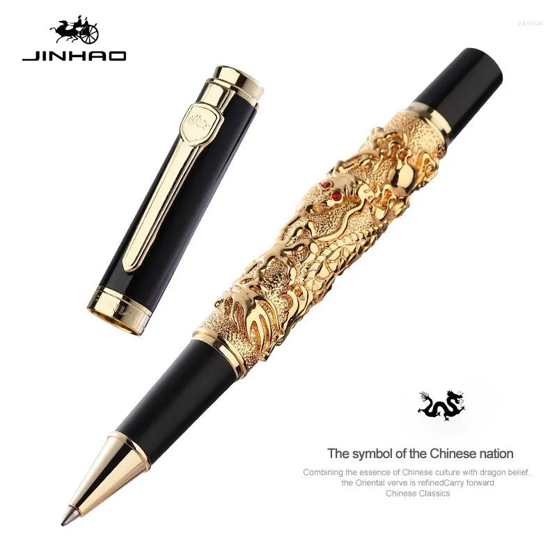 Vintage Rollerball Pen met inktvulling Auspelen Dragon Carving Heavy Noble Golden Business Office School Supplies