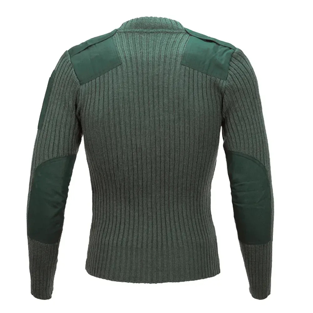 Vintage Green Tactical Knitted Pullover With Wool Patch For Vintage Green Tactical Knitted Pullover With Wool Patch For