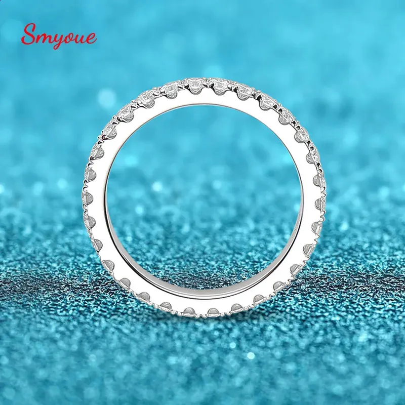 結婚指輪Smyoue 0.9ct 2mm女性のための男性の男性の完全なマッチウェディングダイヤモンドバンド100％925ソリッドシルバースタック可能なリング231118