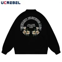 Men's Hoodies Letter Embroidery Sweatshirts Mens Casual Autumn Winter Flower Streetwear Loose Lapel Long Sleeve Sports Pullover Men