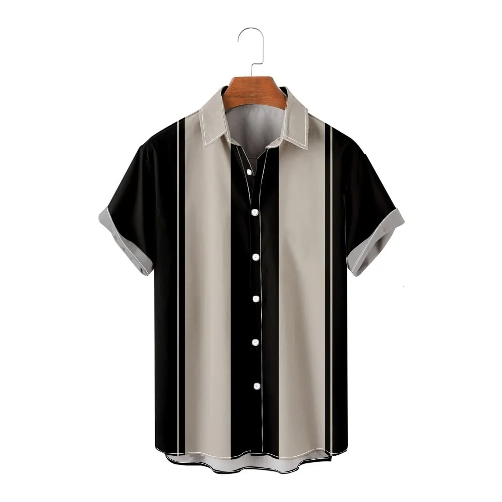 Men's Casual Shirts Allmatch Vintage Bowling Hawaiian Beach Contrast Shirt Clothes 230420