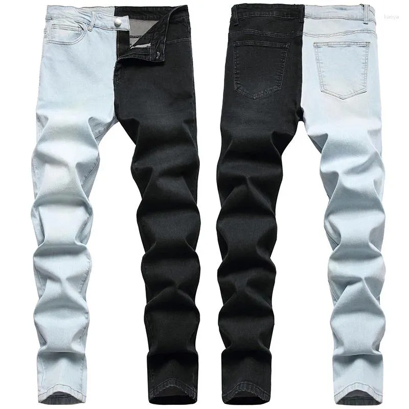 Jeans pour hommes et style américain couture de mode bicolore tendance denim européen stretch pour hommes grande taille