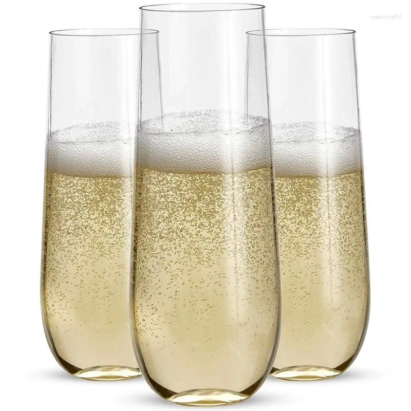 Einwegbecher, Strohhalme, 24 stiellose Champagnergläser aus Kunststoff – 9-Unzen-Gläser, durchsichtig, unzerbrechlich, zum Toasten für Hochzeiten