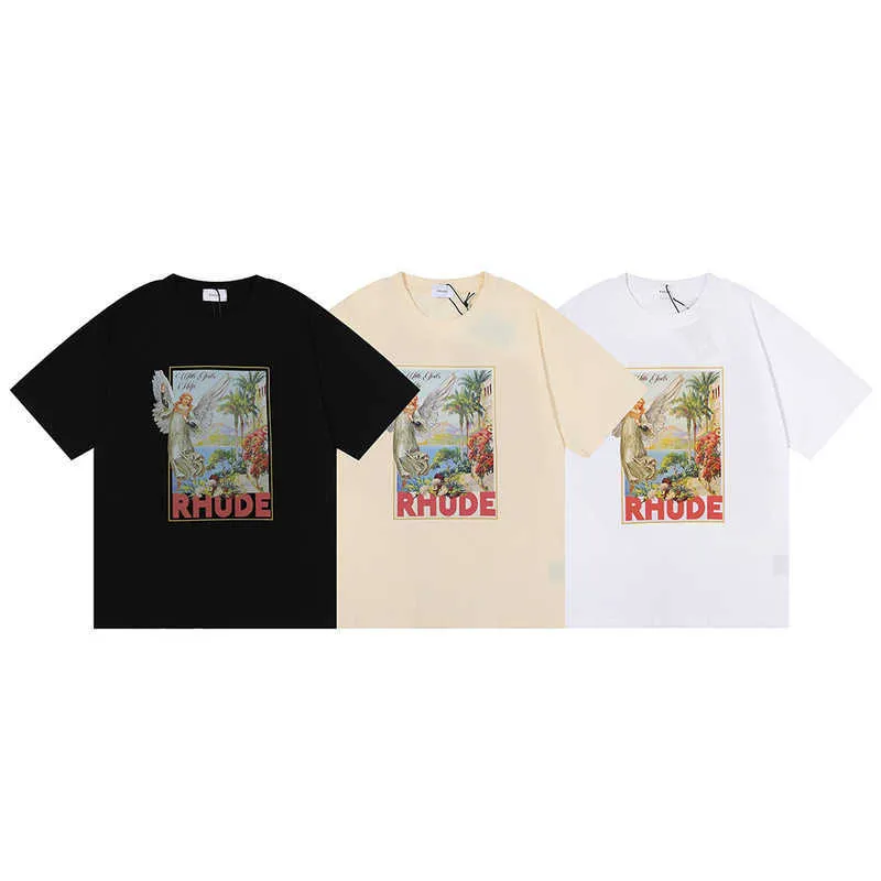 デザイナーファッション衣類 Tシャツヒップホップ Tシャツ Rhude ハイストリートトレンドブランド夏のレジャー天使処女絵画メンズレディースルーズ Tシャツルーズストリート