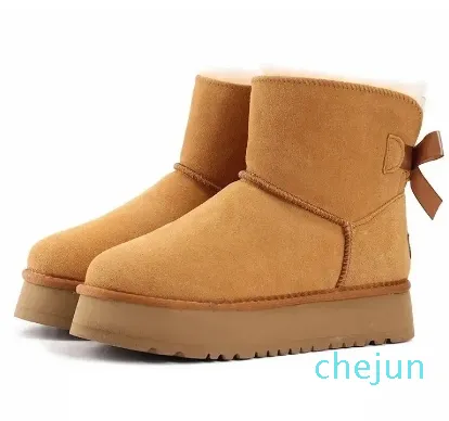 Botas Chestnut Khaki Designer Fur Sheepskin Tazz Booties para Mulheres Austrália Ultra Mini Plataforma Slide Bota de Neve Chinelos de Inverno Sapatos Médios