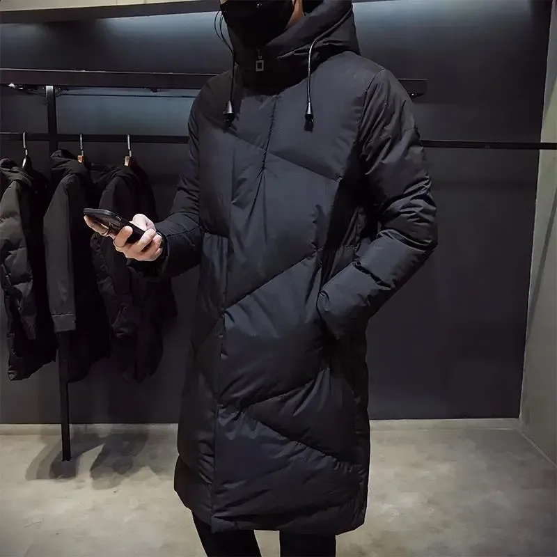 Mens Down Parkas noneair wysokiej jakości kurtka z kapturem Czarna moda zimowa mężczyzna marka odzieży parka grube długie płaszcze 231118