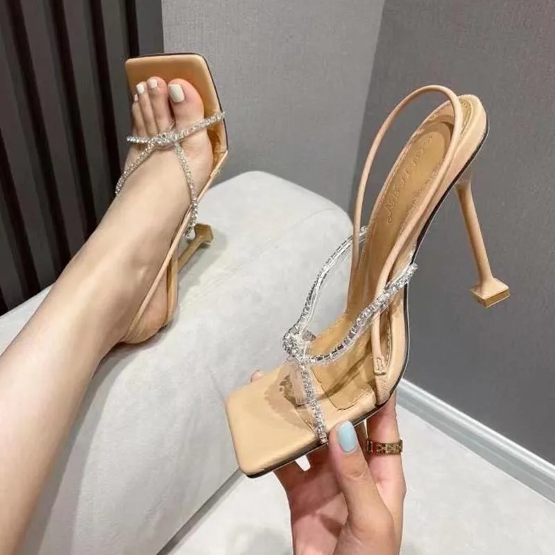 Sandalen Shinny Diamonds Clear PVC Upper High Heel Fashion Ladies Zomerjurkschoenen Slip op rugriem