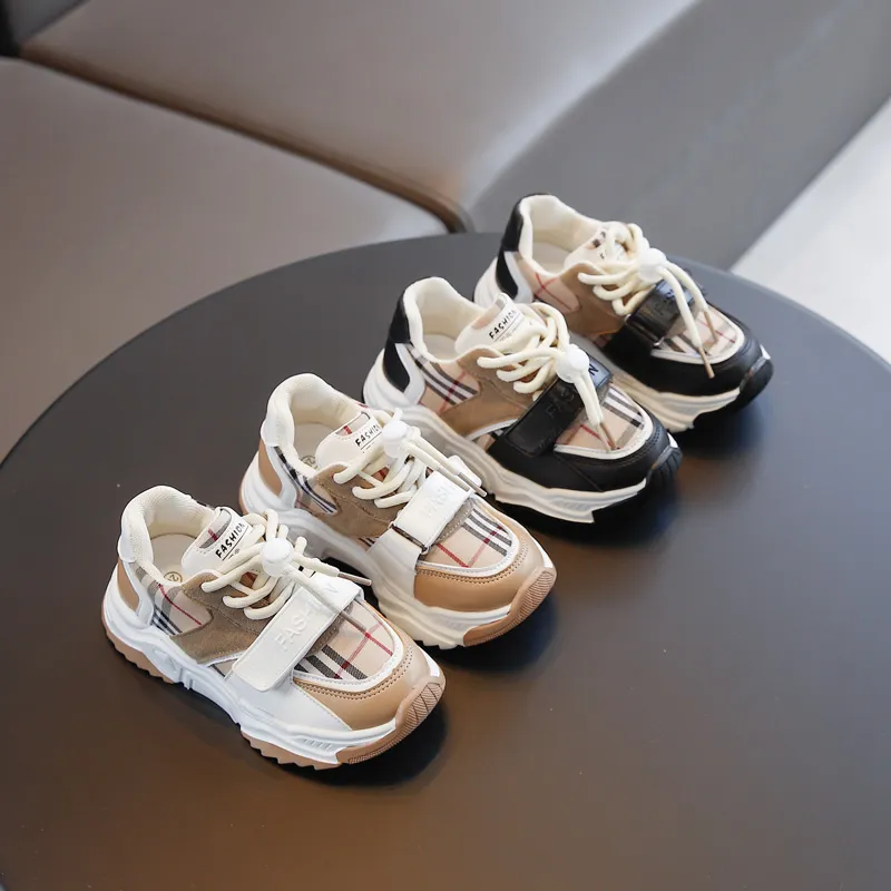 Flickor skor småbarn baby pojke sneakers barn rutiga andningsbara barn tennis sportskor mode löpskor storlek 21 36 36