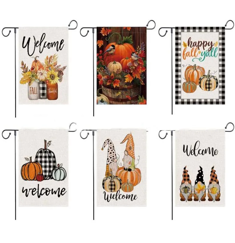 Fall Welcome Garden Flag Floral Thankful 1218 Halloween Inch Double Sided Vertical Rustic Farmhouse Yard Seasonal Holiday Outdoor1176998